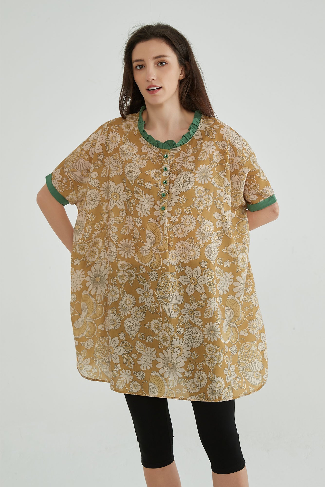 Dark Sand Women Floral Flowy Tops - Whisper Mint